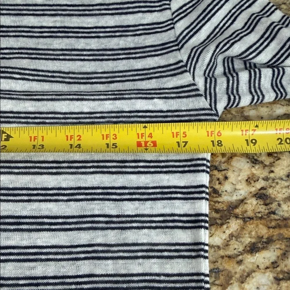 Gerard Darel Linen Striped Top Size 2 Black White 3/4 Sleeve Paris